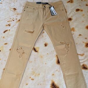 Men's Slim Fit Ripped Jeans in Beige